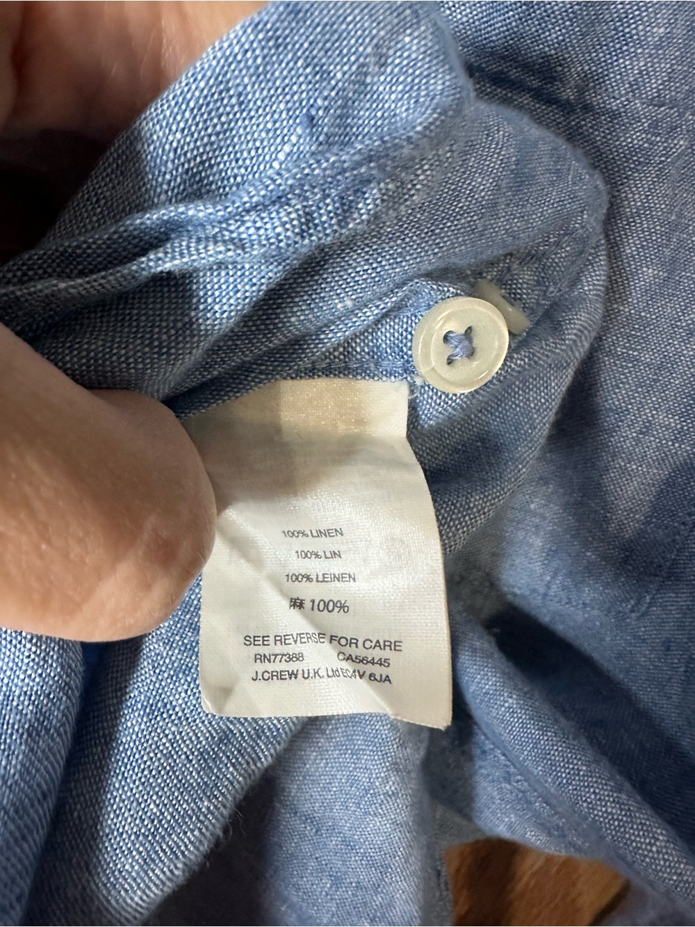 Men’s 100% Linen J. Crew Button Down Chambray Shirt Size Medium - Picture 4 of 6